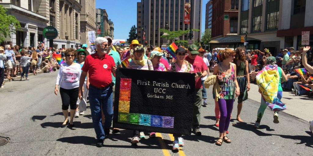 First Parish Congregational Church marching at the 2016 Portland, ME Pride parade